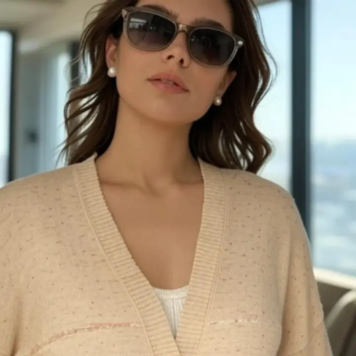 Nowoczesny kardigan zaprezentowany na minimalistycznym tle