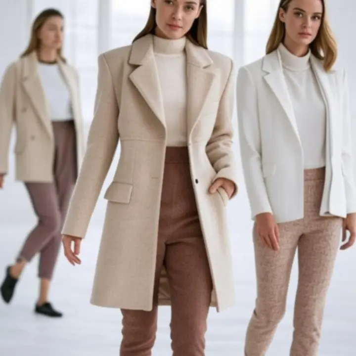 Nowoczesne stylizacje z kurtek, koszul i sukienek w neutralnych kolorach