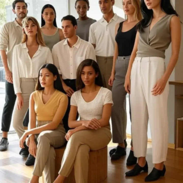 Nowoczesna selekcja spodni prezentowana w minimalistycznej, modowej aranżacji.